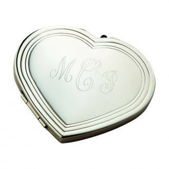 Free Personalized Engraved Silverplated Heart Shape Compact - GiftsEngraved