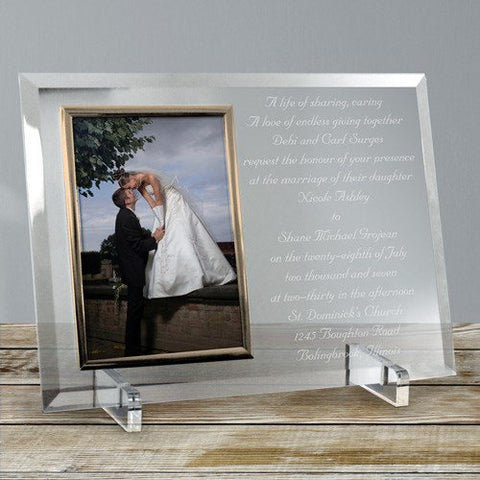 Free Engraving Personalized Wedding Invitation Card on Beveled Glass Picture Frame or Silver Album - GiftsEngraved